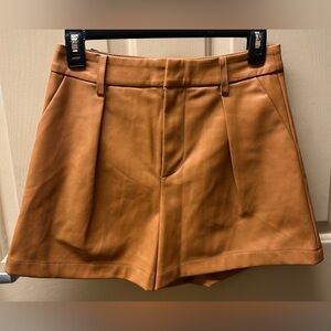 NWT 7 For All Mankind (Bagatelle) High Waist Faux Leather Tan Women's Shorts
